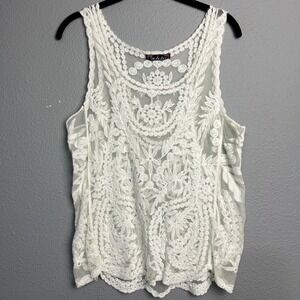 Ooh La La White Coquette Boho Lace Y2K Tank Top Floral Sleeveless XL Festival